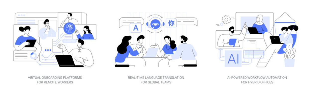 AI and Digital Tools Optimizing Workflows abstract concept vector illustrations.