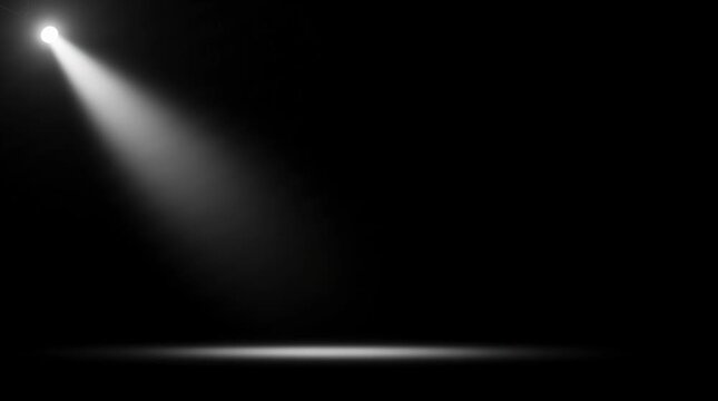 Spotlight, Beam and Light Effect for Stage Performance with Dramatic Lighting Design showcasing a focused spotlight on black background, creating an intense atmosphere. Focus, Highlight and