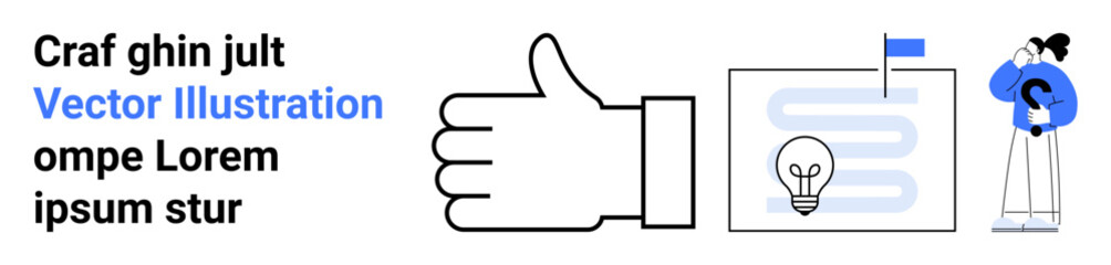 Teamwork, creativity, problem-solving, brainstorming, communication, innovation. Graphic showing a thumbs-up, lightbulb on a document and a person thinking. Teamwork and creativity concepts © robu_s