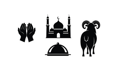 Obraz premium Eid al adha black vector silhouette illustration line art collection on white background