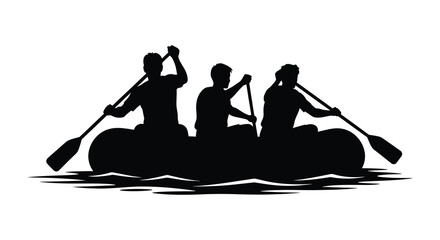 Three kayakers paddling in unison a striking black silhouette © MIRAJ02