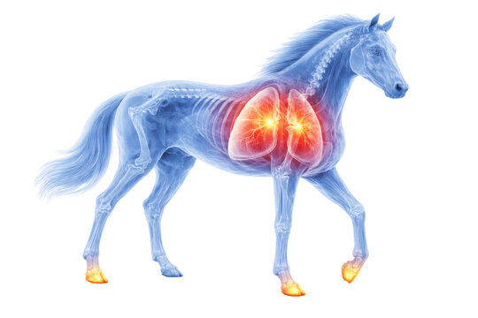 3D Render of a Horse Anatomy with Highlighted Lungs and Bones for Veterinary Science isolated PNG with Transparent Background