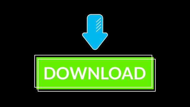 Seamless looping 4k white Download text on a green rectangle with a light blue arrow moving up and down. High-quality motion asset with alpha channel for easy video editing