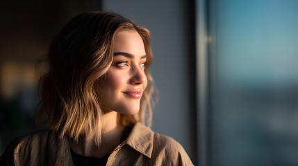 Fototapeta premium Soft sunlight glows behind her face