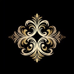 Fototapeta premium Elaborate golden baroque filigree flourish ornament symmetrically arranged on a plain black background abstract decorative element