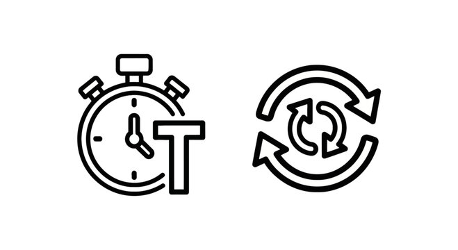 Time management and synchronization icon set for productivity and workflow efficiency concepts with outline icon