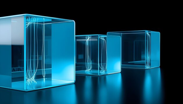 Futuristic Data Infrastructure Concept with Glowing Semi-Transparent Glass Cubes