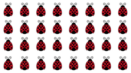Seamless cute cartoon ladybug pattern. Red and black insect vector background. Childish nursery wallpaper or wrapping paper texture with ladybirds. © Nurr2001