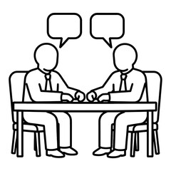 Obraz premium Two People Talking Across Table Line Icon