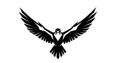 Fototapeta premium Black silhouette of a bird in flight with outstretched wings on a white background.