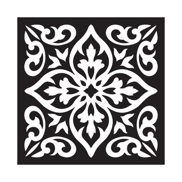 Ornamental square pattern, traditional oriental ethnic floral design