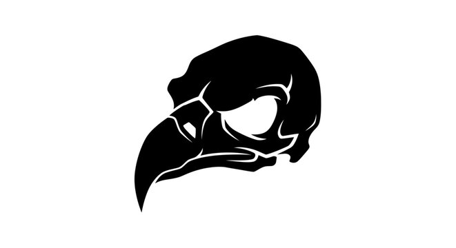 Black silhouette of a bird skull on a white background.