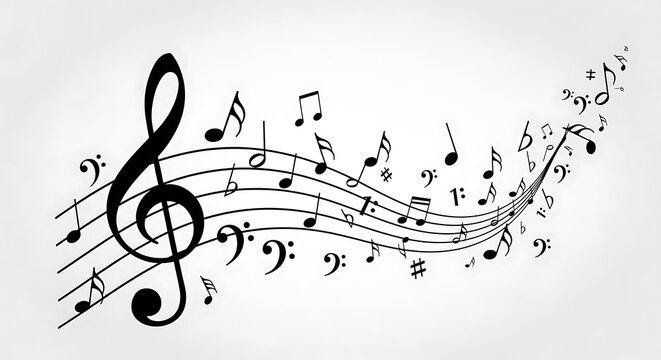Artistic representation of a musical score with flowing notes
