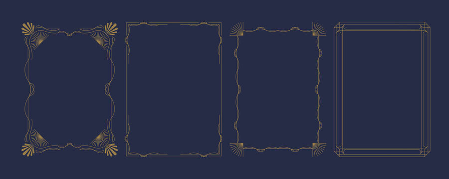 Vintage Art Deco Gold Frame Set on Dark Blue Background for wedding invitation , certificate card