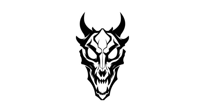 Black and white illustration of a stylized bull skull with horns on a white background.