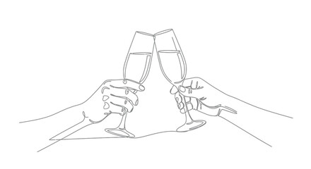 Obraz premium Minimalist One Line Illustration of a Toast with Champagne Flutes