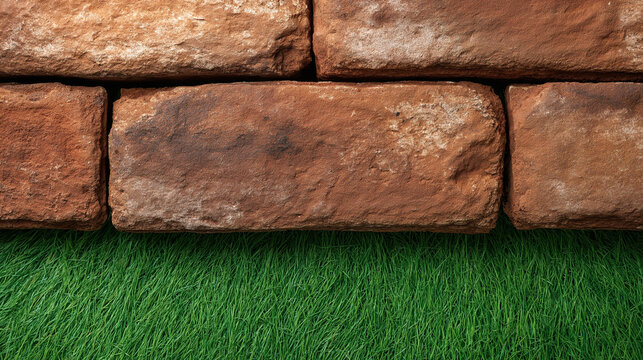 Eco-friendly recycled bricks on a green grass background, sustainable living concept, Earth Day awareness, with copy space
