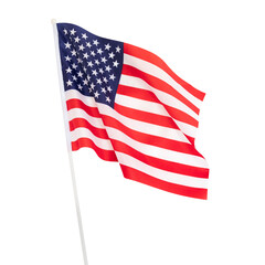 Obraz premium Waving United States flag isolated on a white background. Patriotic symbol of the USA ideal for concepts related to independence, patriotism, national holidays, politics, and American identity.