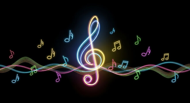 Modern musical notation with glowing treble clef and stave
