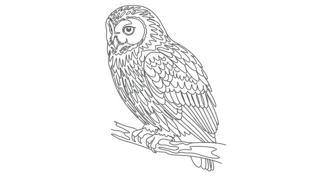 Intricate owl line art illustration for adult coloring page