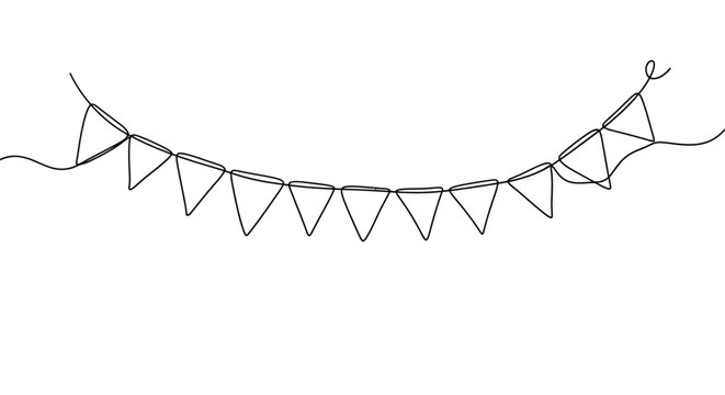 Continuous line drawing of party bunting flags garland for celebration