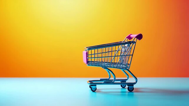The shopping cart isolated on gradient background symbolizing modern retail and consumerism.