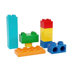 Obraz premium A group of colorful plastic building blocks isolated on transparent background