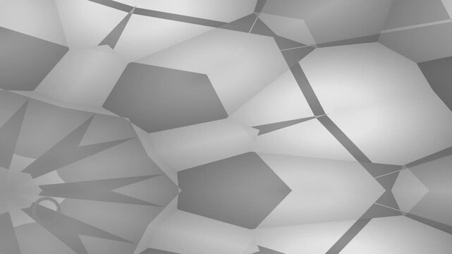 A grayscale geometric pattern with symmetrical shapes and stars on a gradient background