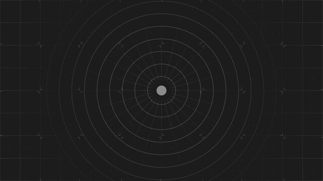 Circle grid with target center on dark background. Futuristic radar tech interface. Digital HUD. Sci fi screen. Spaceship control or VR display.
