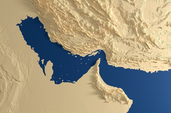 relief Map of the Strait of Hormuz - 3D rendering