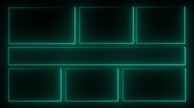 Square neon rectangle picture frame icon animation glowing neon light mint color display neon box rotation footage shape round seamless border retro movement on black background. 4k animation video.