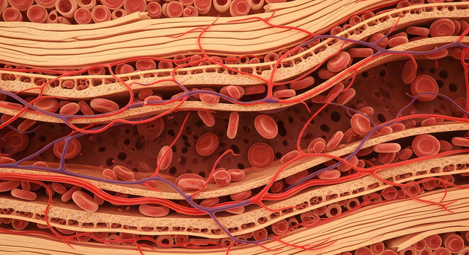 Microscopic image of muscle tissue showing detailed structure and function for educational use