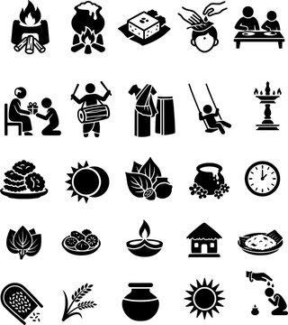 Sri Lankan New Year Icons Set for Sinhala and Tamil Aluth Avurudu