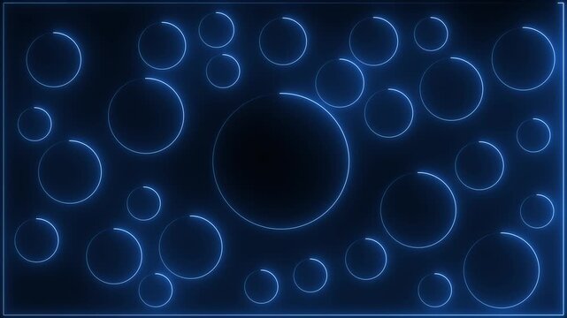Glowing neon blue color circle frame with neon eclipse circle frame background icon animation circular loading rotation smooth footage game party effect round on black background. 4k animation video.