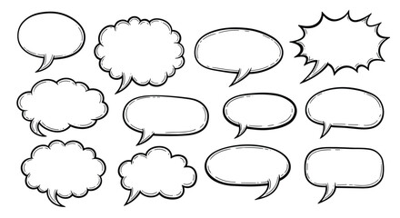 Fototapeta premium Hand-Drawn Speech Bubbles Collection - Communication, Ideas, and Dialogue Icons