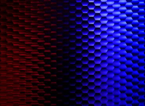 Futuristic neon hexagon pattern background with blue and red gradient