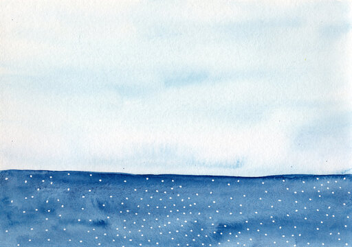 Abstract blue watercolor ocean with copy space and dotted texture