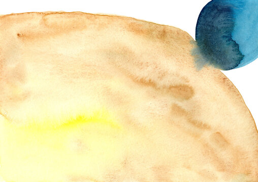 Abstract watercolor background with blue and yellow artistic shapes