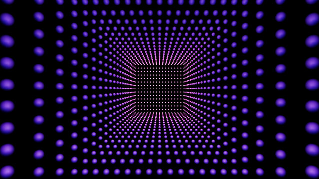 3d rendering of glowing purple dots forming abstract geometric tunnel