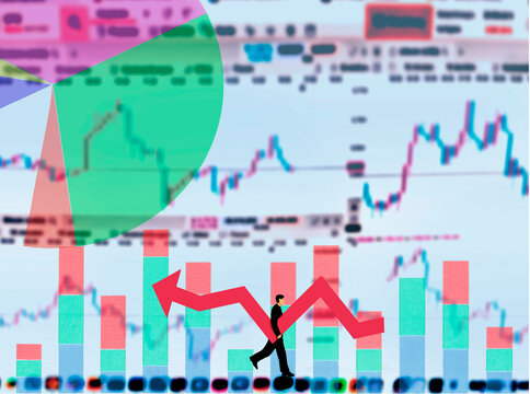 Business concept with progress arrow on data graph and analytics background