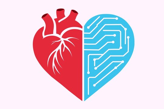Heart illustration combining anatomy and technology concept
