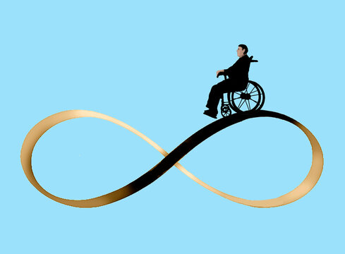 Wheelchair user on infinity symbol representing mobility and eternity