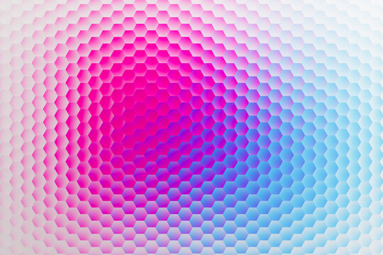 Colorful glass hexagonal panel matrix with circular reflections