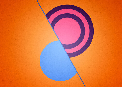 Abstract illustration with colorful geometric circles and diagonal line