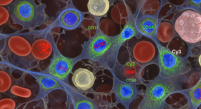 Microscopic cell analysis: detailed view of cellular structures and organelles