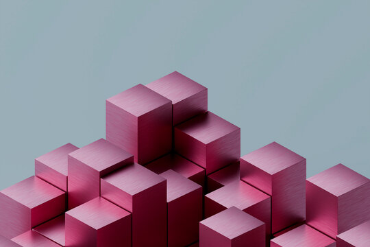 Metallic pink geometric cubes forming abstract background pattern