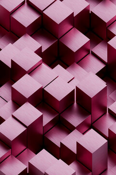 Magenta metallic abstract geometric cube pattern background