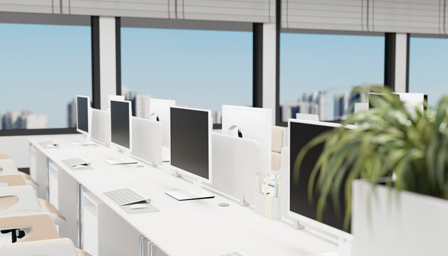 Modern minimalistic office interior with computer workstations