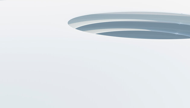 Minimalist modern architectural ceiling with abstract ellipse and copy space