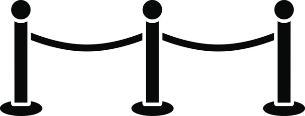 Queue barrier stanchion icon with rope divider, crowd control system, event security post silhouette, minimal black vector illustration design © Mortuza Samiha